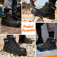 Bottes de sécurité de travail en cuir nubuck noir imperméable de haute qualité, semelle extérieure en PU/caoutchouc, chaussures de sécurité à embout renforcé pour l'usine, la construction