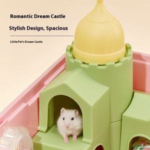 Doppia piattaforma di lusso gabbia di Maca per criceti PET trasparente in plastica nido di orso oro seta acrilico pulsante quattro stagioni Villa solida - Product Image 3