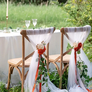 Tenda in garza moderna e resistente <span class=keywords><strong>YR</strong></span> con motivo floreale, decorazione per sedie da matrimonio in chiffon di perle per allestimenti scenografici nuziali - Product Image 4