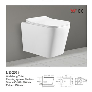 WC suspendu Ouni en céramique à chasse directe silencieuse, économie d'eau, anti-odeurs, moderne pour salle de bain - Product Image 4