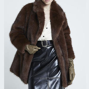 Chaqueta de moda para mujer, chaqueta de piel sintética marrón oscuro, abrigo de longitud media de poliéster 100%, chaqueta de invierno para mujer - Product Image 1