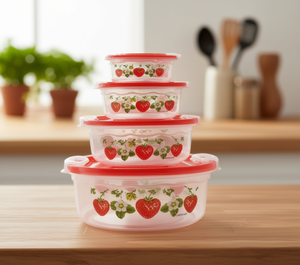 ชุดกล่องเก็บอาหารทรงกลม ฝาปิดลายดอกไม้ ผลิตจากพลาสติกฉีดขึ้นรูป 4 ชิ้น ขนาด 170 380 750 1550 มล. สำหรับใช้ในครัว - Product Image 2