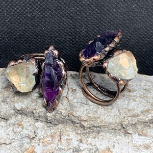 Bague ajustable électroformée en améthyste naturelle faite à la main, style rétro, avec cristal de guérison, bijoux fantaisie vintage - Product Image 1