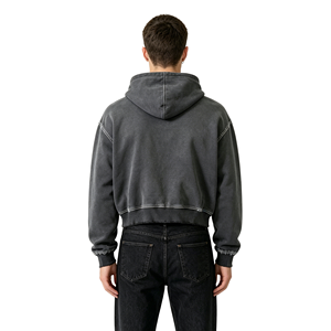 Service ODM TaiDe – Sweat à capuche court zippé 450 GSM, délavé à l'acide, broderie appliquée, surpiqûres vieillies, personnalisé en usine, streetwear homme - Product Image 2