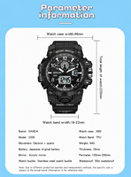 VVS Jam Tangan Digital Olahraga Pria Tampilan Ganda LED Waktu Dunia 50M Jam Tangan Chronograph Alarm Bercahaya Tahan Air Tahan Benturan