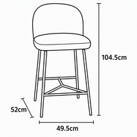 Tabouret de bar en bouclette blanc crème, rembourré, avec pieds coniques en métal noir et repose-pieds en forme de H pour comptoir de bar