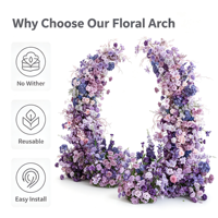 Kit d'arrangement floral artificiel double face pour arche de mariage, motif cornes de bœuf, avec fleurs mixtes violettes pour cérémonie de mariage