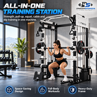 Station d'entraînement fitness tout-en-un avec poulie à câble, rack à squats, machine à tractions et dips pour la maison