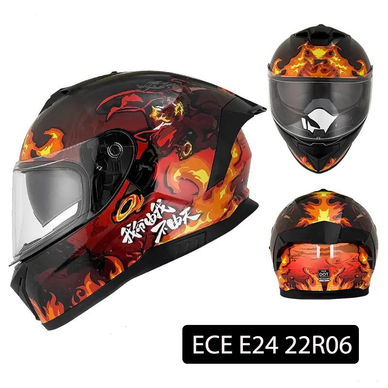 Full Face ABS Motorcycle Helmet with Removable Lining and Breathable Design  ECE 22R06 Certified for Adult Daily Use
