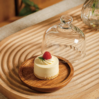 Assiette à dessert ronde en bois avec cloche en verre, plateau de présentation pour gâteau au fromage, personnalisable avec logo, vente en gros usine