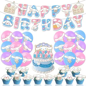 Birthday Party Supplies Cartoon Cinnamoroll Happy Birthday Banner Cupcake Toppers Balloons Baby Girl Party Decoration X0157