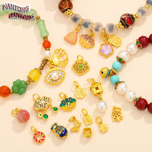 Perles entretoises pendentifs plaquées or style chinois avec strass de Nantong, breloques de conception ancienne pour accessoires de bijoux DIY - Product Image 2