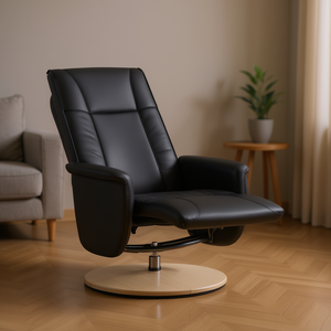 <b>Black</b> Faux Leather Massage Recliner Chair Metal <b>Frame</b> Swivel Base Electric Remote Control Contemporary Design - Product Image 2