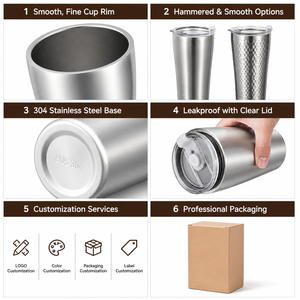 Vaso Térmico de Acero Inoxidable 304 HC al por Mayor, 330-520ml, con Tapa Cónica Curva Martillada y Popote, Fábrica OEM y ODM, 2 Piezas - Product Image 2