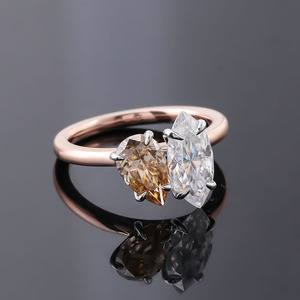 Anneaux en or rose 10 carats de <span class=keywords><strong>Provence</strong></span> avec deux pierres en moissanite, poire et marquise, champagne DEF, diamant moissanite, alliance - Product Image 5