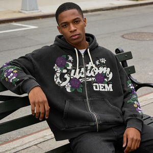 Sudadera con Capucha para Hombre, Impresión Digital Personalizada OEM, Cierre de Cremallera, Estilo Vintage, Corte Holgado, Tejido Grueso de 400 GSM - Product Image 1