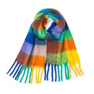 Custom hoop yarn thickened shawl mohair coarse beard multicoloured check scarf
