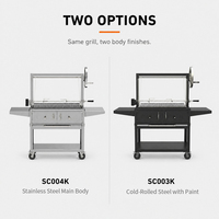 Barbecue à charbon de bois Santa Maria Premium argentin, chariot entièrement en acier inoxydable, système de levage motorisé pour rôtissoire, tables latérales