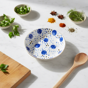 Hengfei Piatto Portagioie in Ceramica Art Déco con Motivo a Pois Blu e Azzurro Tropicale, Portaoggetti Decorativo per Casa e Regalo - Product Image 1