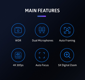 กล้องเว็บแคมพีซี 4K HDR USB พร้อมใช้งาน ไมโครโฟน, เซ็นเซอร์ CMOS การติดตามด้วย AI, ซูม 5 เท่า, เว็บแคม 4K ส่วนตัว - Product Image 4
