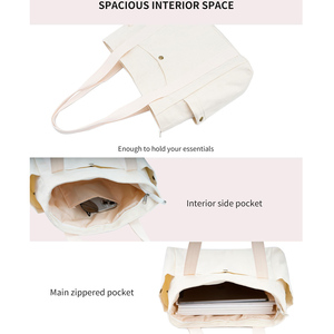 Tái Sử Dụng Bông Tote Túi Công Suất Lớn Vải Vai Mua Sắm Túi Với Dây Kéo Túi Sinh Thái Thân Thiện Với Biểu Tượng Tùy Chỉnh Số Lượng Lớn Cho Phụ Nữ - Product Image 6