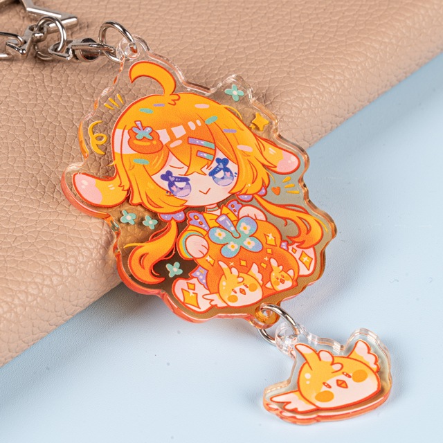Custom UV Printed Holographic Acrylic Cartoon Charm Keychain Light Weight & Waterproof Plastic Keyring Gift