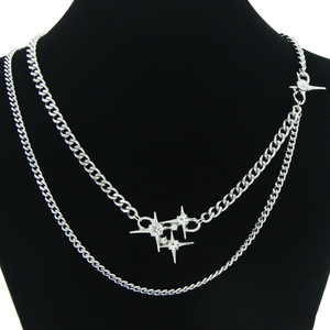 Conjunto de Cadena Cubana con Colgante, Cadena de Acero de Titanio con Estrella Engastada en Diamantes, Cadena para el Cuello Tanjing - Product Image 1