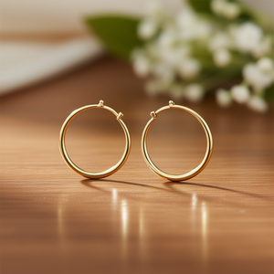 Orecchini a cerchio classici in oro giallo per l'uso quotidiano, gioielli unisex, diametro 30 mm - Product Image 2