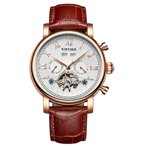 Montre Chronographe Tourbillon Automatique avec Chiffre Romain en Fond Embossé avec Cadran Année Mois <span class=keywords><strong>Semaine</strong></span> et Jour <span class=keywords><strong>Calendrier</strong></span> Permanent - Product Image 1