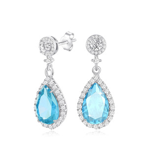 Classic Natural Aquamarine Cubic Zirconia Dangle <b>Earrings</b> <b>Silver</b> Teardrop Crystal <b>Drop</b> <b>Earrings</b> Women Wedding Fine Jewelry - Product Image 1