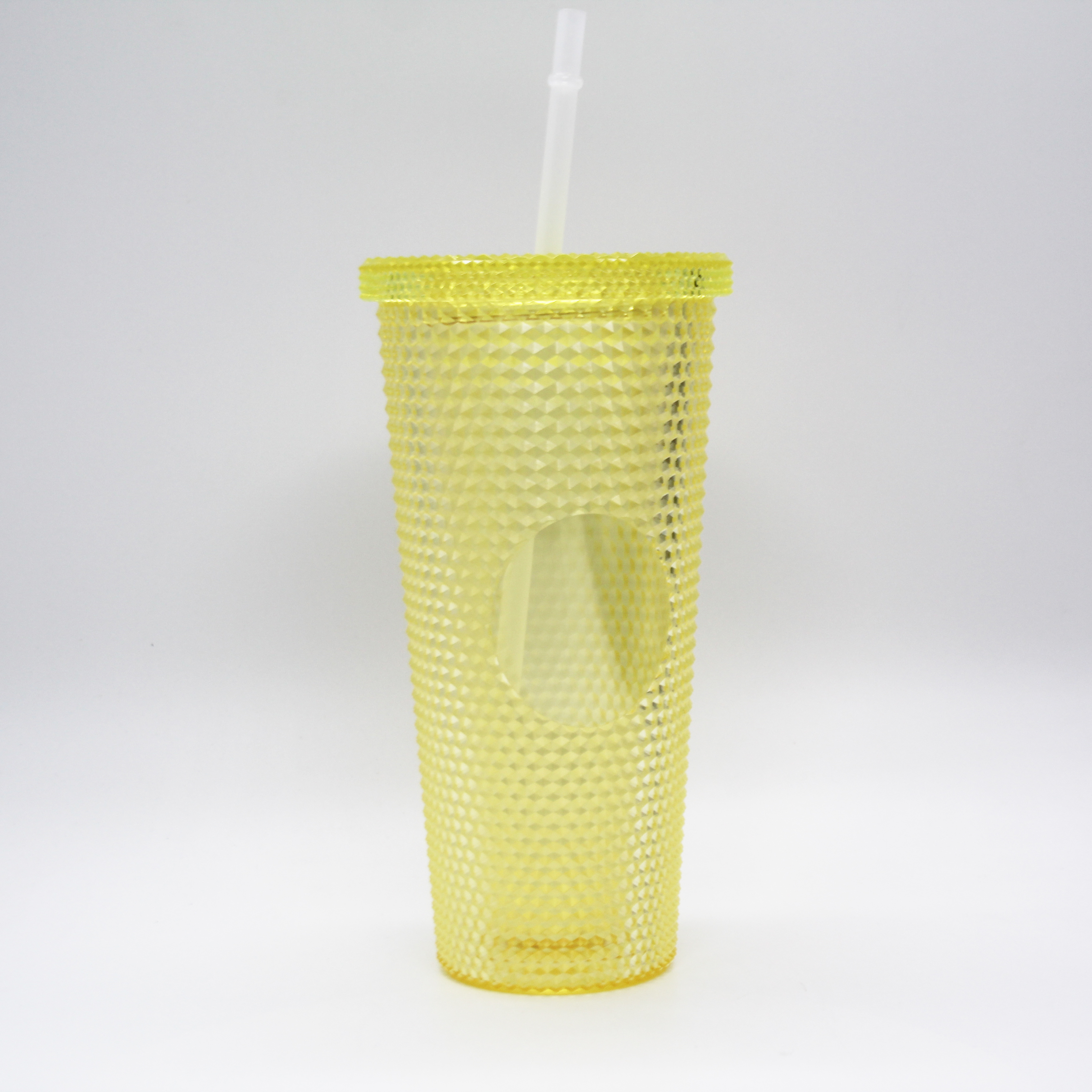 Amazon Hot Selling Wholesale White 24oz BPA Free Double Wall Plastic New Design Diamond Straw Tumbler with lid and straw