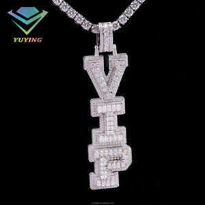 Custom personalize letter <b>pendant</b> VVS moissanite diamond Pass diamond tester Gold plated 925 sterling sliver <b>Emerald</b> cut Unisex - Product Image 5