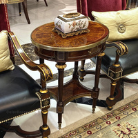 Meubles en bois massif sculptés, table d'appoint ronde en bois de luxe pour salon, table d'appoint avec tiroirs
