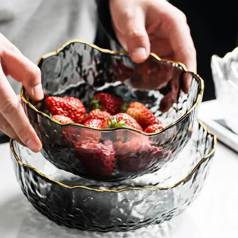 Tigela de vidro para salada, tigela grande espessada para sopa doméstica, simples e transparente, tigela para frutas