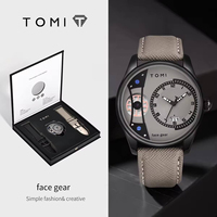Мужские кварцевые часы TOMI T105: горячая распродажа, высокое качество, календарь, кожаный ремешок, модные наручные часы в наличии