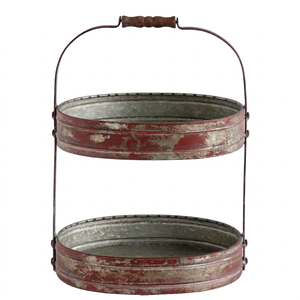 Support à gâteau en métal galvanisé rustique, nouvelle arrivée, design vintage, support à gâteau en métal galvanisé à 2 étages avec poignée - Product Image 1