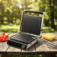 Grille-pain électrique d'intérieur 3-en-1 en acier inoxydable, presse à panini, machine à sandwich, plaques amovibles anti-adhérentes, sans fumée, usage domestique, version US