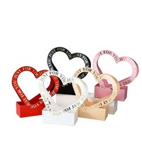 Boîte à fleurs en carton avec poignée en forme de cœur, panier cadeau JUST for YOU, impression dorée, arrangement floral pour la Saint-Valentin, mariage, emballage