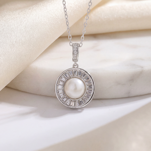 Radiant Natural Freshwater Pearl Pendant Necklace Silver Plated <b>Copper</b> Jewelry Halo Choker Women Bridal - Product Image 5