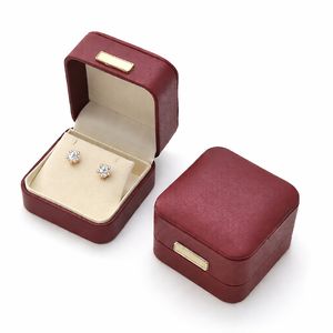 Boîte à boucles d'oreilles de luxe personnalisée en cuir PU rigide avec charnière, insert floqué, impression de logo personnalisé, prix de gros - Product Image 1