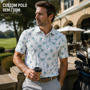 Polo de Golf Personalizado Premium para Hombre con Diseño de Palmeras, Ropa de Resort de Marca Privada con Tecnología de Absorción de Humedad, OEM - Product Image 1