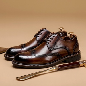 Zapatos de Negocios de Alta Gama, Lujosos, de Piel Vacuna, con Cordones, Diseño Floral, Suela Suave, Hechos a Mano, Estilo Británico, Puntiagudos, Otoñales, Impermeables y Transpirables - Product Image 1