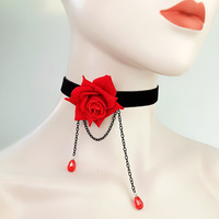 Collier ras du cou sexy HLC pour femme, thème steampunk, collier en dentelle noire avec pendentif fleur rouge, style victorien, collier gothique