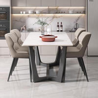 Table à manger carrée moderne et simple, écologique, durable, en pierre, avec pieds en métal luxueux pour 4 à 6 personnes, pour hôtels, familles, restaurants