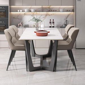 Table à manger carrée moderne et simple, écologique, durable, en pierre, avec pieds en métal luxueux pour 4 à 6 personnes, pour hôtels, familles, restaurants - Product Image 1