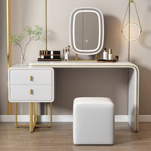 Table de toilette de luxe minimaliste avec miroir éclairé, design italien, rangement intégré, petite taille pour chambre, sur mesure, direct usine - Product Image 2