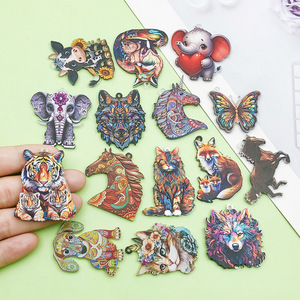 Colgantes de animales de acrílico coloridos, con estampado de dibujos animados de doble cara, accesorios de joyería DIY, dijes temáticos para proyectos creativos, unisex - Product Image 2