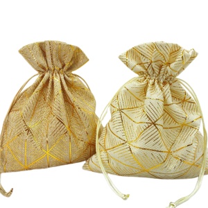 Sac cadeau en tissu de lin à motifs géométriques, estampage à chaud, emballage de Noël et fournitures d'impression, décoration de fêtes - Product Image 1