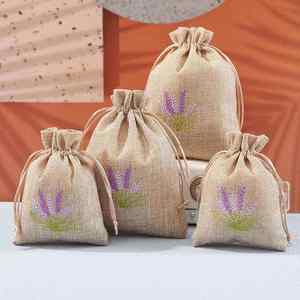 Venta al por Mayor de Bolsas de Tela Reutilizables Ecológicas USM, Bordadas con Flores Secas de Lavanda, de Lino y Yute, con Cordón y Logotipo Personalizado - Product Image 2