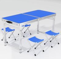 Table rectangulaire d'extérieur en aluminium robuste, version améliorée, table de camping, table à manger pliante avec 4 chaises pour les fêtes